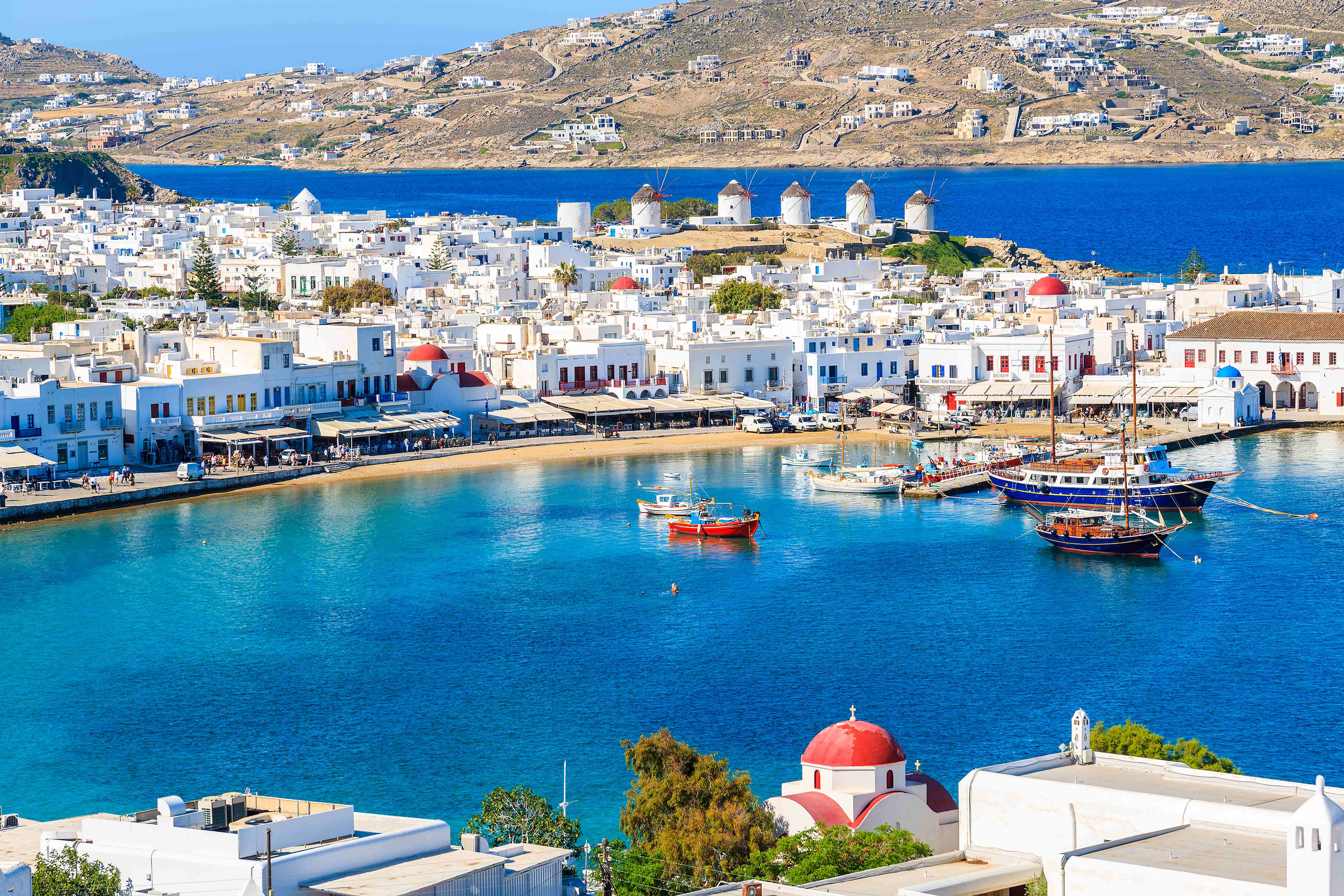 A view of Mykonos port with boats, Cyclades islands, Greece.jpg